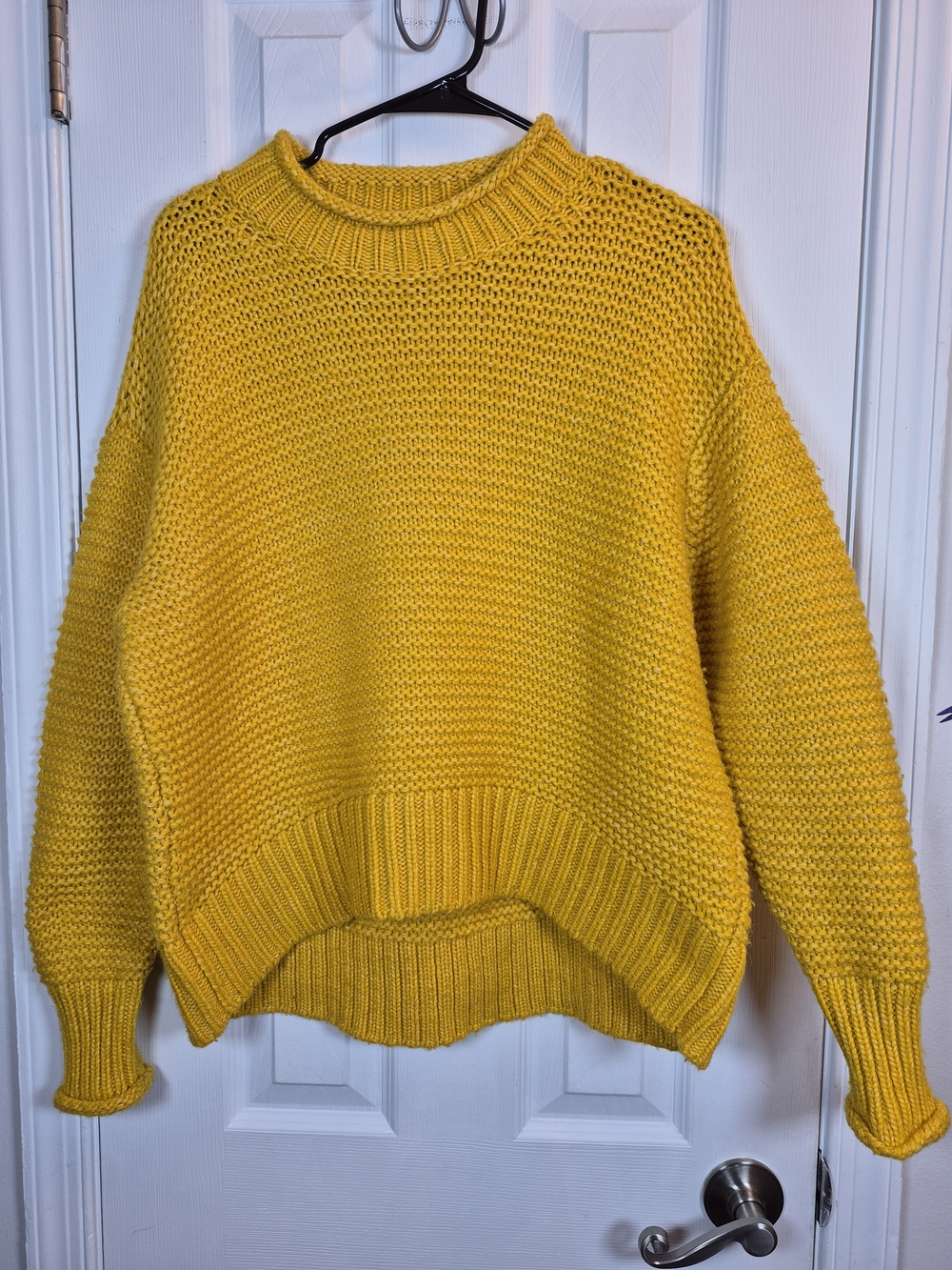 ​Lou & Grey for LOFT Yellow Chunky Knit Mock Neck Oversized Sweater M Fall Cozy